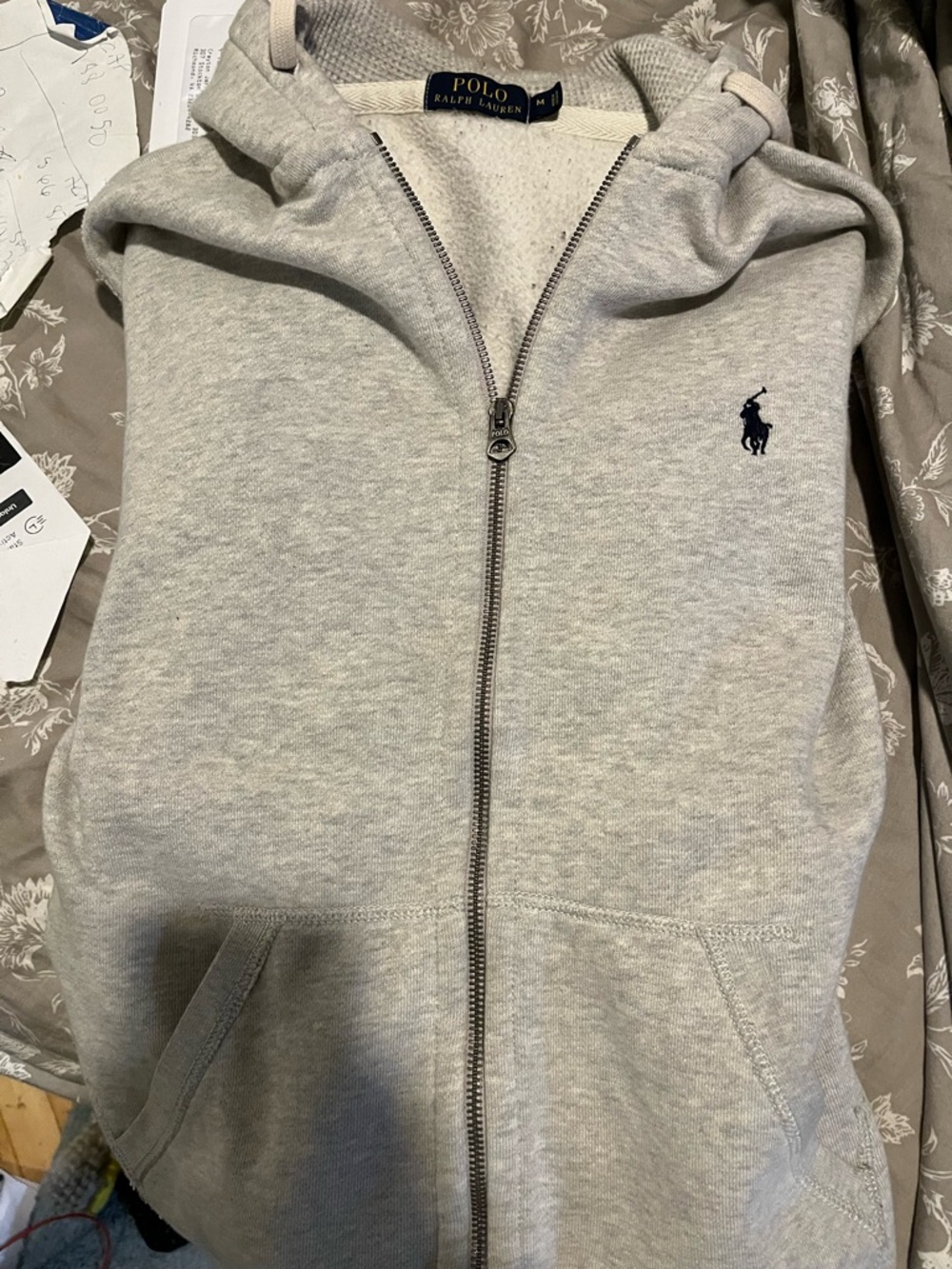 Ralph Lauren Light Gray Hoodie with Navy Pony